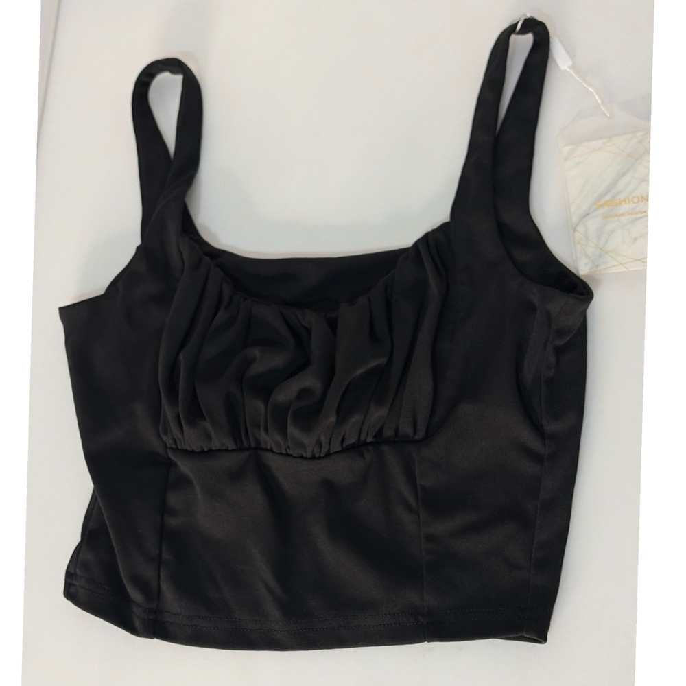 Fashion Original Design Black Ruched Bust Crop Cami Top Medium NWT